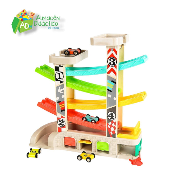 PISTA DE CARROS CON GARAGE 4 RAMPAS